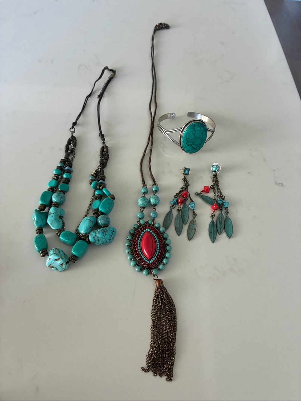Southwestern style jewelry set  - necklace, pendant, earrings., and bracelet